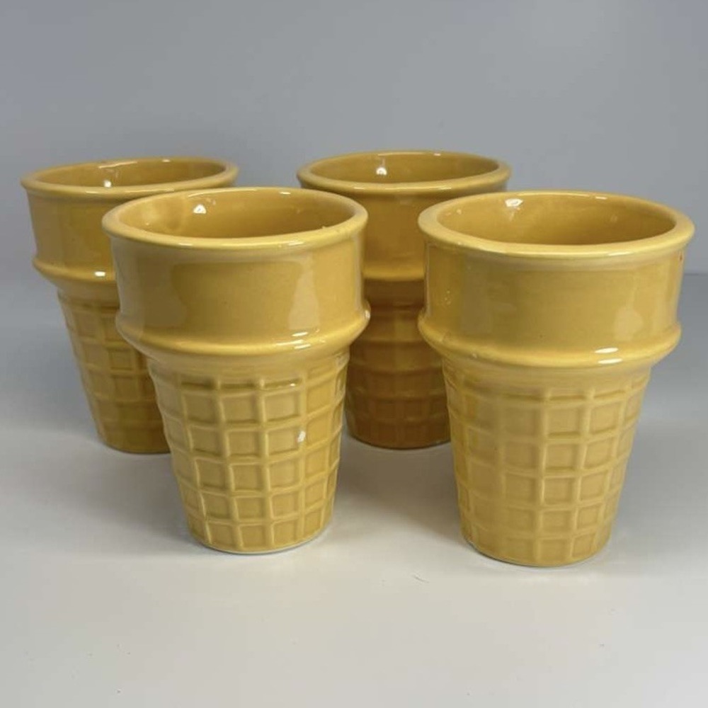 Ceramic Earthenware Ice Cream Cones - Set Of 4- For Snacks or Potted Plants